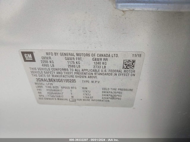 Chevrolet EQUINOX LS 2016 2GNALBEK0G6195205 Image 9
