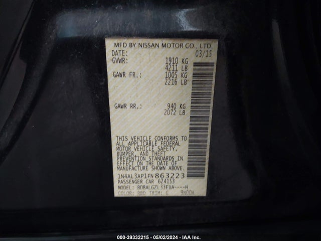 Nissan Altima 2.5 S 2015 1N4AL3AP1FN863223 Image 9