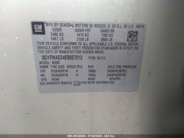 3GYFNAE34ES657012 Cadillac Srx Standard