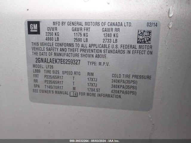 Chevrolet EQUINOX LS 2014 2GNALAEK7E6259327 Image 9
