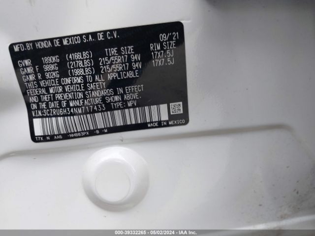 3CZRU6H34NM717433 Honda Hr-v Awd Lx