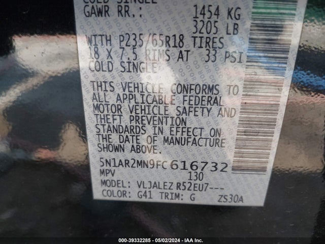Nissan Pathfinder Platinum/s/sl/sv 2015 5N1AR2MN9FC616732 Image 9