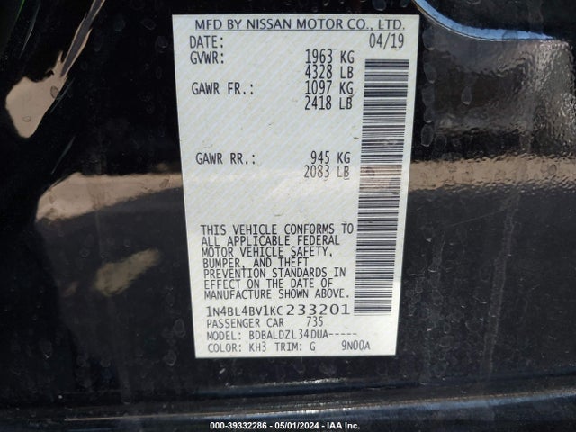 Nissan Altima 2.5 S 2019 1N4BL4BV1KC233201 Image 9