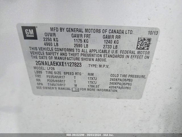 Chevrolet EQUINOX LS 2014 2GNALAEKXE1127823 Image 9