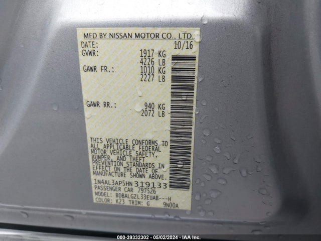 Nissan Altima 2.5 S 2017 1N4AL3AP5HN319133 Image 9