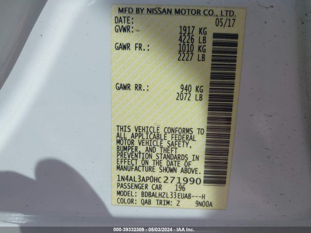 Nissan Altima 2.5 Sr 2017 1N4AL3AP0HC271990 Image 9