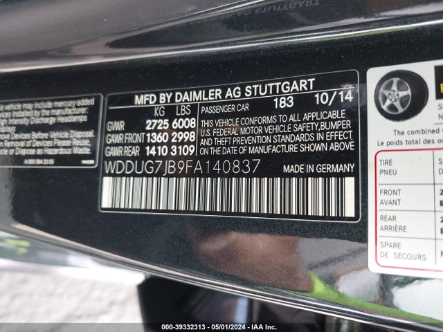 WDDUG7JB9FA140837 Mercedes-Benz S 63 Amg 4matic