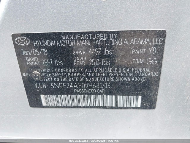 Hyundai SONATA SE 2018 5NPE24AF0JH681713 Image 9