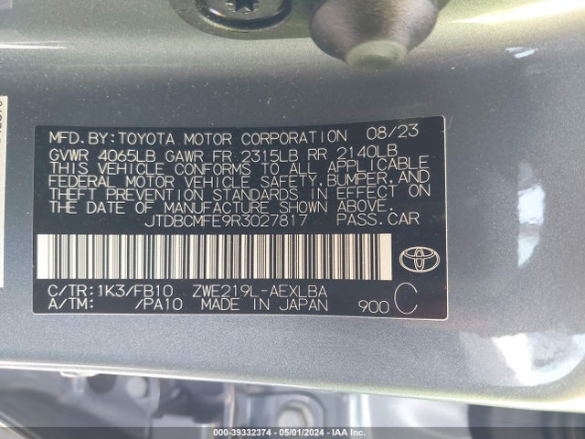 Toyota Corolla Hybrid Le 2024 JTDBCMFE9R3027817 Image 9
