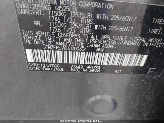 Toyota RAV4 LE 2017 JTMZFREV6HJ700304 Image 9