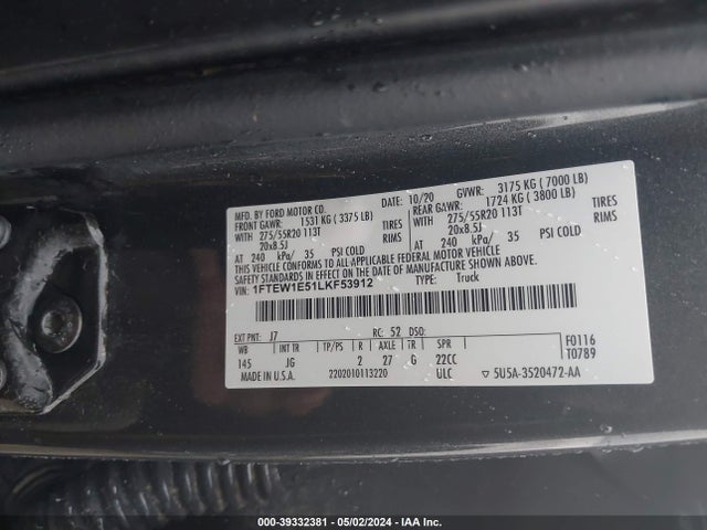 Ford F-150 Xl 2020 1FTEW1E51LKF53912 Image 9