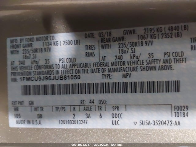 Ford Escape Titanium 2018 1FMCU9J96JUB81050 Image 9
