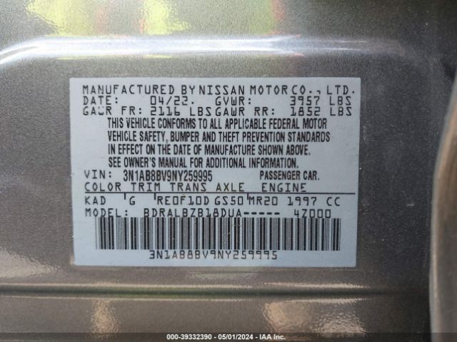3N1AB8BV9NY259995 Nissan Sentra S Xtronic Cvt