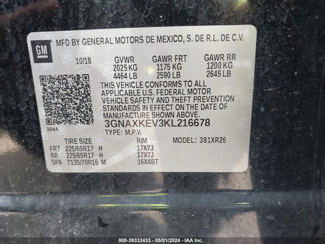 Chevrolet EQUINOX LT 2019 3GNAXKEV3KL216678 Image 9