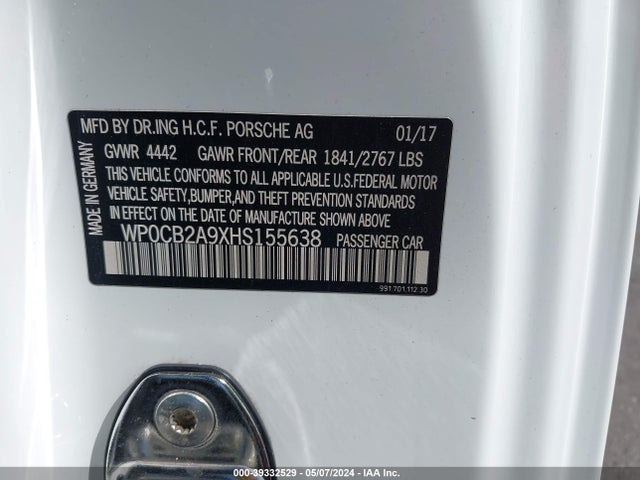 2017 PORSCHE 911 WP0CB2A9XHS155638 Photo 8
