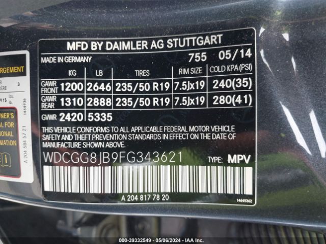WDCGG8JB9FG343621 Mercedes-Benz Glk 350 4matic