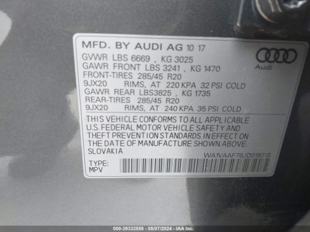 WA1VAAF76JD018715 Audi Q7 3.0t Premium