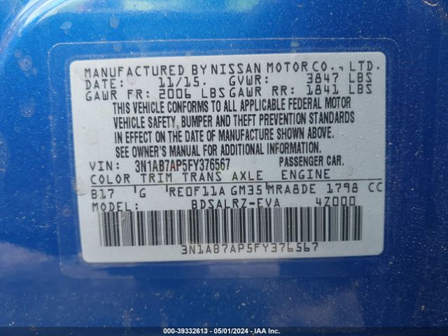 3N1AB7AP5FY376567 Nissan SENTRA SR