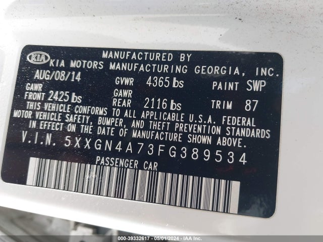 KIA OPTIMA EX 2015 5XXGN4A73FG389534 Image 9