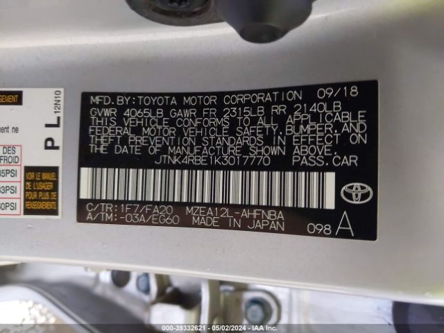 JTNK4RBE1K3017770 Toyota COROLLA SE