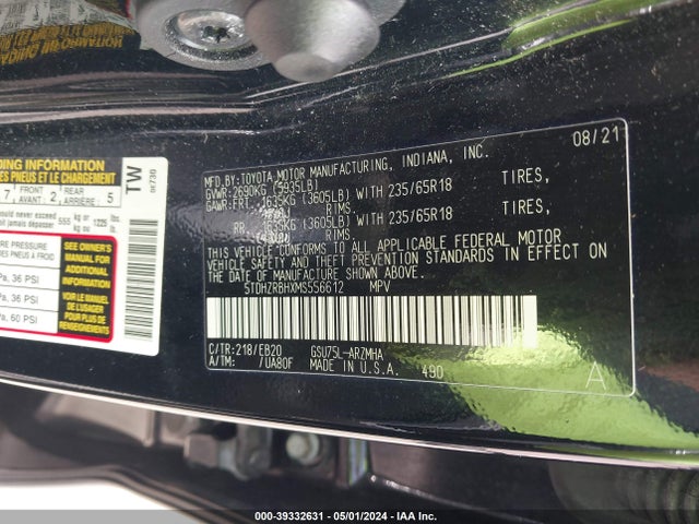 Toyota Highlander Xle 2021 5TDHZRBHXMS556612 Image 9
