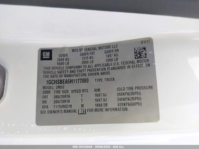 Chevrolet Colorado Wt 2017 1GCHSBEA6H1177880 Image 9