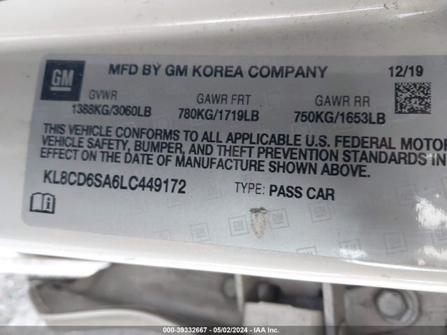 Chevrolet Spark Fwd 1lt Automatic 2020 KL8CD6SA6LC449172 Image 9