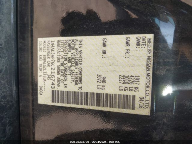 1N4AL3AP7GC216743 Nissan Altima 2.5/2.5 S/2.5 Sl/2.5 Sr/2.5 Sv