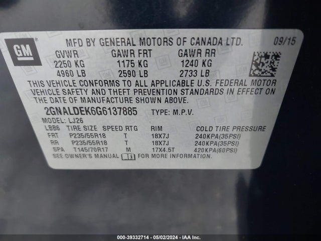 Chevrolet Equinox Ltz 2016 2GNALDEK6G6137885 Image 9