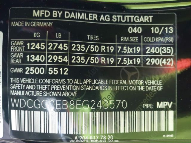 WDCGG0EB8EG243570 Mercedes-Benz Glk 250 Bluetec 4matic