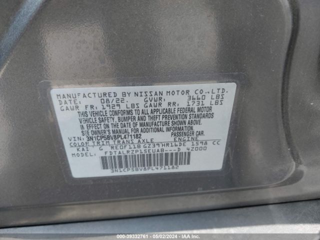 3N1CP5BV8PL471182 Nissan Kicks S Xtronic Cvt