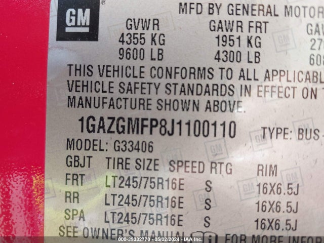 Chevrolet Express 3500 Lt 2018 1GAZGMFP8J1100110 Image 9
