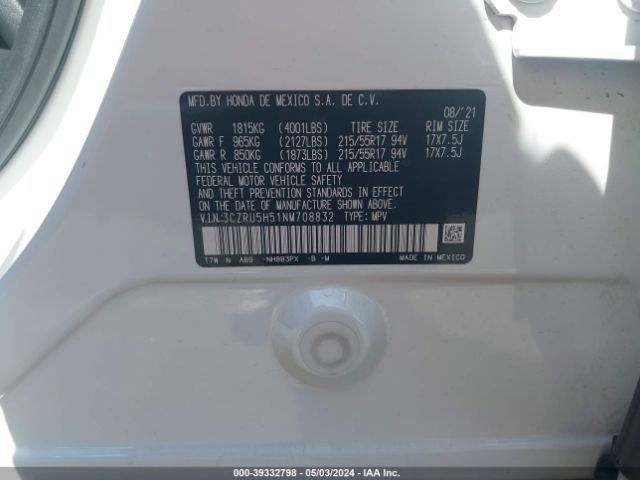 3CZRU5H51NM708832 Honda Hr-v 2wd Ex