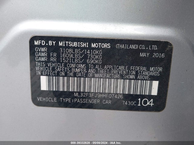 ML32F3FJ9HHF07426 Mitsubishi Mirage G4 Es