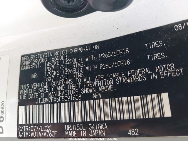 Lexus 460 2015 JTJBM7FX5F5091608 Image 9