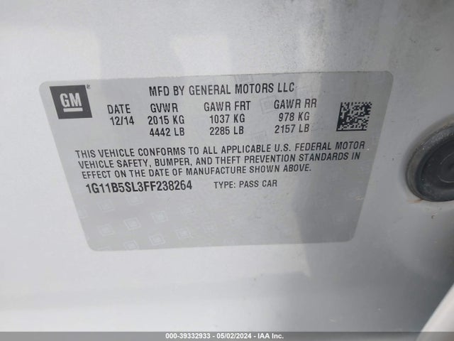 Chevrolet MALIBU LS 2015 1G11B5SL3FF238264 Image 9
