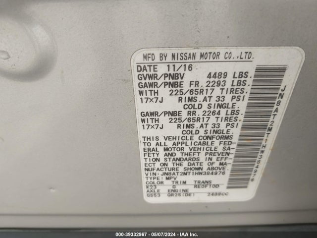 Nissan ROGUE SV 2017 JN8AT2MT1HW384976 Image 9