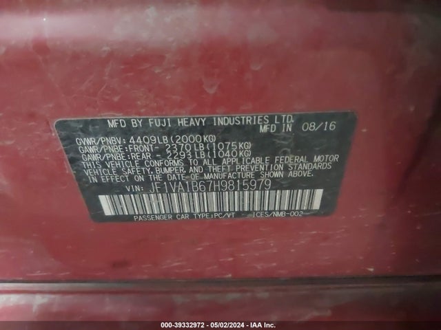 Subaru WRX 2017 JF1VA1B67H9815979 Image 9