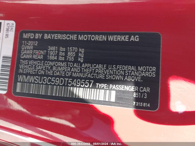 2013 MINI HARDTOP WMWSU3C59DT549557 Photo 8