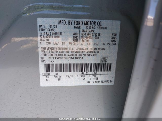 3FTTW8E39PRA16351 Ford Maverick Lariat
