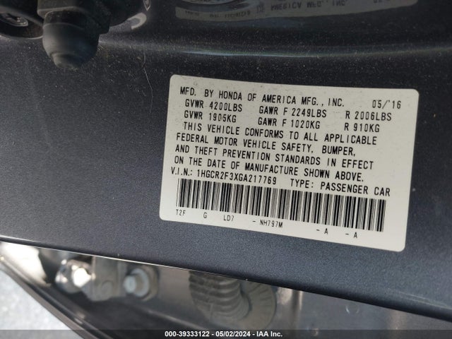 Honda ACCORD LX 2016 1HGCR2F3XGA217769 Image 9