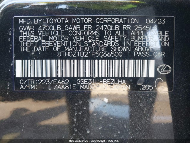 JTHGZ1B21P5066500 Lexus Is Is 350 F Sport
