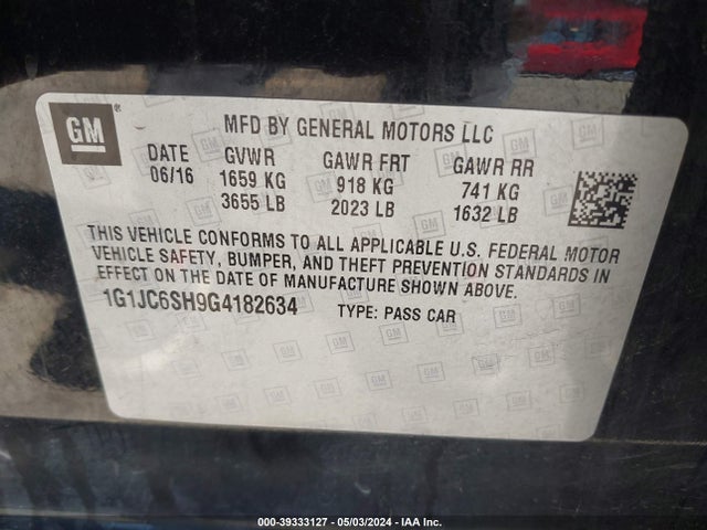 Chevrolet Sonic Lt Auto 2016 1G1JC6SH9G4182634 Image 9