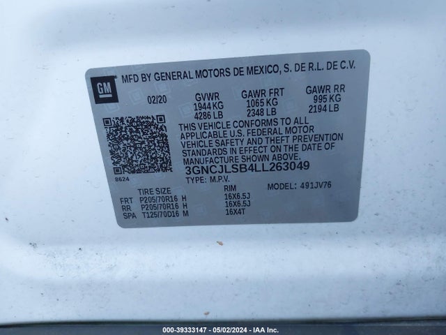 Chevrolet Trax Fwd Lt 2020 3GNCJLSB4LL263049 Image 9