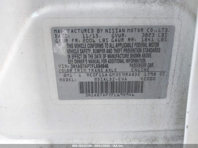 Nissan SENTRA SV 2015 3N1AB7AP7FL694946 Image 9