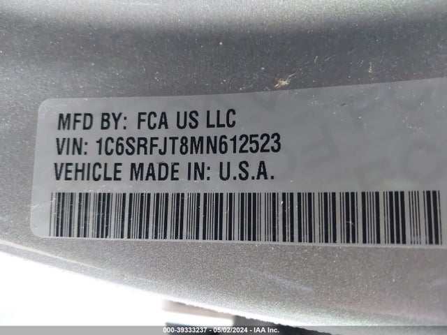 1C6SRFJT8MN612523 RAM 1500 Laramie  4x4 5'7 Box