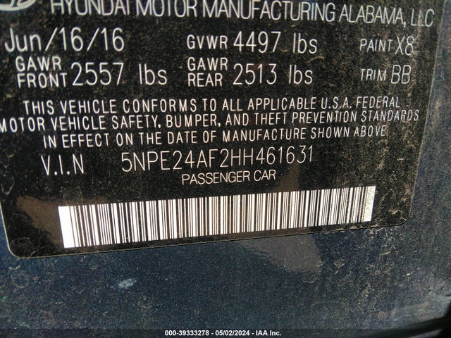 Hyundai Sonata 2017 5NPE24AF2HH461631 Image 9