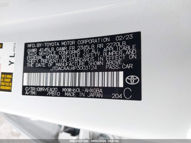 Toyota PRIUS XLE 2023 JTDACAAU4P3003124 Image 9