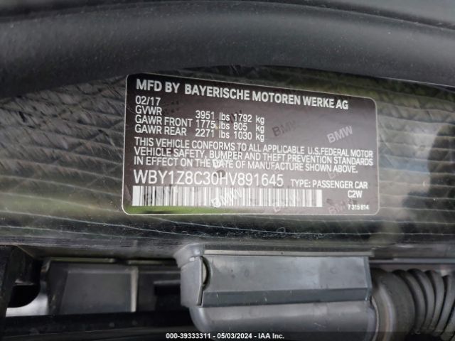 WBY1Z8C30HV891645 BMW I3 94 Ah W/range Extender