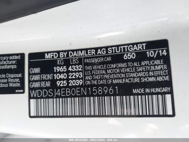 WDDSJ4EB0EN158961 Mercedes-Benz CLA 250